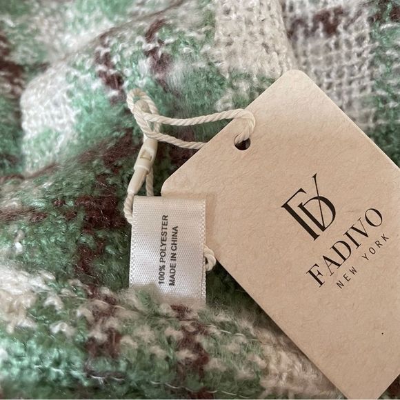 FADIVI NY, Blanket Weave Plaid Infinity Scarf, Minty Sage, Ivory, Brown,… - Picture 7 of 7